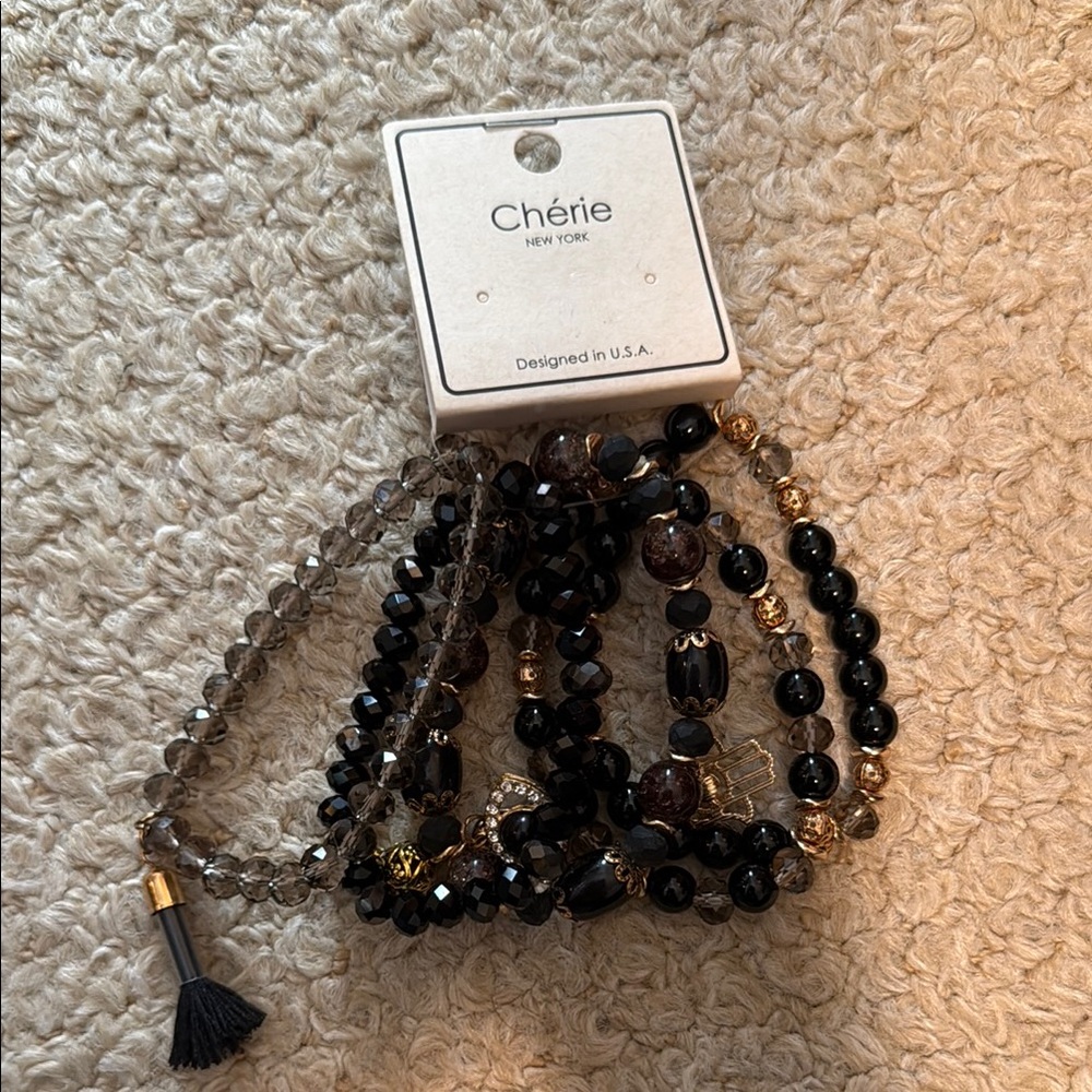 Cherie New York Black and Gold Beaded Bracelet Set